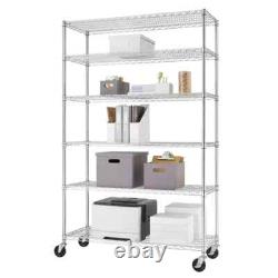 New 6-Tier Chrome Metal Storage Rack with Wheels, Heavy Duty Adjustable Shelves