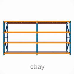 New Heavy Duty Shelving Bay 2m H x 4m L x 60cm D Double Bay Blue and Orange