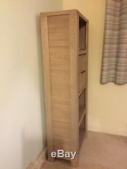 New Tall Slim Natural Light Oak Wood Book Case Shelf Unit Twin Centre Drawers