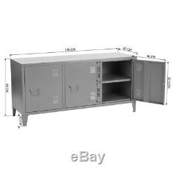 Office Metal File Storage 3 Doors Cupboard Locker Console Grey Cabinet TV Stand
