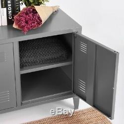Office Metal File Storage 3 Doors Cupboard Locker Console Grey Cabinet TV Stand