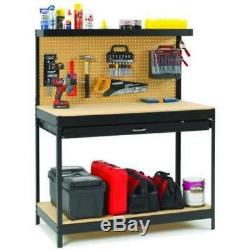 Outdoor Garage Black Steel Heavy Duty Work Bench Shelves Tools Organizer Table