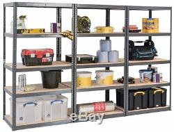 Pack of 3 GREY Garage Storage Shelves Heavy Duty Racking Workshop Shed Stockroom
