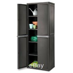 Plastic Garage Storage Cabinet with Doors 4 Shelf Heavy Duty Utility Furniture