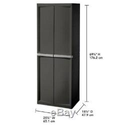 Plastic Garage Storage Cabinet with Doors 4 Shelf Heavy Duty Utility Furniture