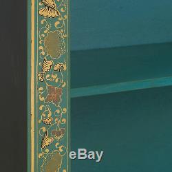 Premium Ming Dynasty 4 Shelf Bookcase Large Solid Wood Blue Gold Leaf