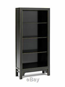 Premium Ming Oriental 4 Shelf Bookcase Solid Wood Large Black