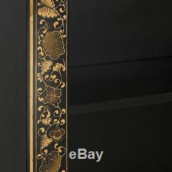 Premium Ming Oriental 4 Shelf Bookcase Solid Wood Large Black Gold Leaf