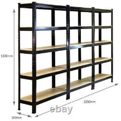 Racking Storage Shelving 75cm Heavy Duty Garage 5 Tier Black & Blue Steel Shelf