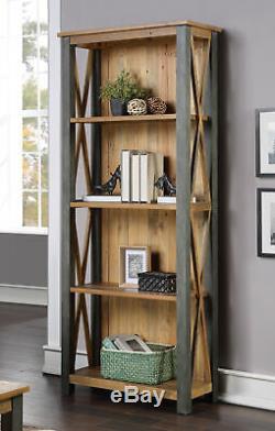 Reclaimed Industrial 4 Shelf Bookcase Tall Display Steel Frame Urban Elegance