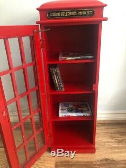 Red London Phone Telephone Box Cd Dvd Storage Display Cabinet Book Wood Cupboard