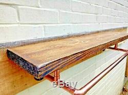 Rustic 22mm Copper Pipe Clothes Rail Shelf Chunky Wood Vintage / Industrial