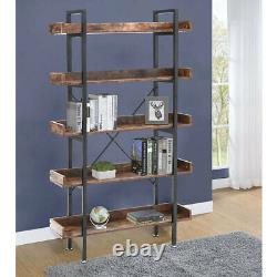 Rustic Wood 5 Tiers Floor Standing Shelf Storage Display Rack Edged Bookshelf UK