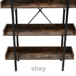 Rustic Wood 5 Tiers Floor Standing Shelf Storage Display Rack Edged Bookshelf UK