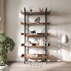 Rustic Wood Bookcase Bookshelf 5 Tier Industrial Storage Display Shelving Unit