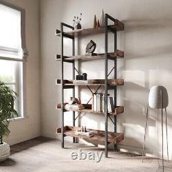 Rustic Wood Bookcase Bookshelf 5 Tier Industrial Storage Display Shelving Unit