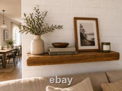 Rustic floating Shelf Wall Mounted Solid Wood 22cm Chunky Heavy Duty Oak Colour