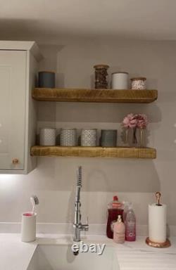 Rustic floating Shelf Wall Mounted Solid Wood 22cm Chunky Heavy Duty Oak Colour