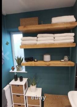 Rustic floating Shelf Wall Mounted Solid Wood 22cm Chunky Heavy Duty Oak Colour