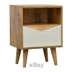Scandinavian Nordic Bedside Table With White Painted Drawer & Mid Century Legs