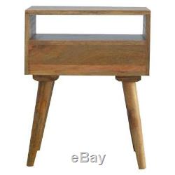 Scandinavian Style Solid Wood Bedside Table With Painted White Drawer & Shelf