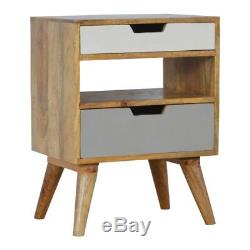 Scandinavian Style Two Drawer Hand Painted Grey Bedside Table With Shelf