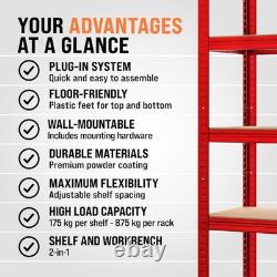 Set of 2 Heavy Duty Garage Shelving Units 5 Tier Industrial Racking, 1750kg