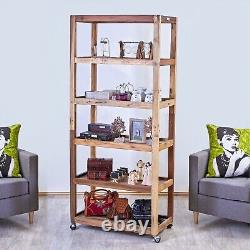 Six Shelf Display with Casters Recycled Wood