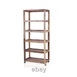 Six Shelf Display with Casters Recycled Wood