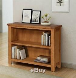 Small Oak Bookcase 2 Shelf Storage Low Bookshelf Wooden Shelving Unit
