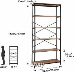 Solid Wood Storage Shelf 5-story Unit Wooden Bookcase Metal Frame Bookshelf UK