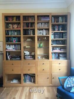 Solid wood library bookcase with drawers in excellent condition, mid colour
