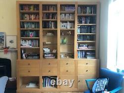 Solid wood library bookcase with drawers in excellent condition, mid colour