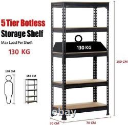 Sturdy Black Industrial 5-Tier Storage Shelves Ideal for Office & Shed