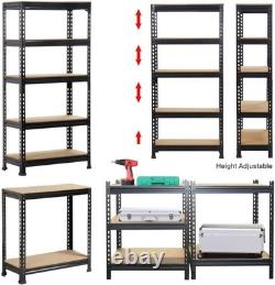 Sturdy Black Industrial 5-Tier Storage Shelves Ideal for Office & Shed