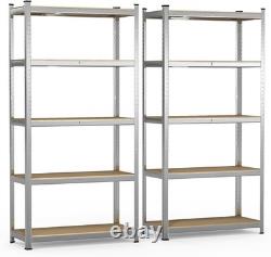 Sturdy Metal Storage Racking Adjustable 5-Tier Shelves, Set of 2, 875kg Load