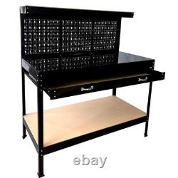 SwitZer Heavy Duty Metal Workbench Garage Table Pegboard Shelf Drawer Workshop