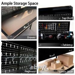 SwitZer Heavy Duty Metal Workbench Garage Table Pegboard Shelf Drawer Workshop