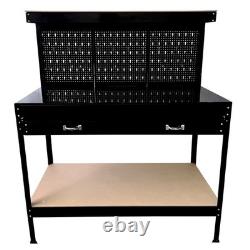 SwitZer Heavy Duty Metal Workbench Garage Table Pegboard Shelf Drawer Workshop