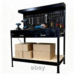 SwitZer Heavy Duty Metal Workbench Garage Table Pegboard Shelf Drawer Workshop