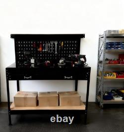 SwitZer Heavy Duty Metal Workbench Garage Table Pegboard Shelf Drawer Workshop