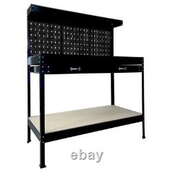 SwitZer Heavy Duty Metal Workbench Garage Table Pegboard Shelf Drawer Workshop