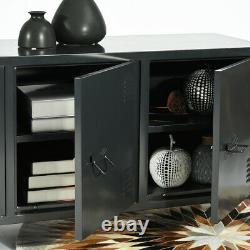 TV Stand Unit 120CM Cabinet 2 Tier Metal Locker Home Storage with Doors Black