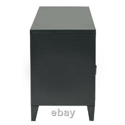 TV Stand Unit 120CM Cabinet 2 Tier Metal Locker Home Storage with Doors Black