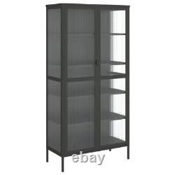 Tall Glass Display Unit Shelving Rack Metal Storage Bookcase Cabinet Sideboard