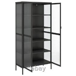 Tall Glass Display Unit Shelving Rack Metal Storage Bookcase Cabinet Sideboard