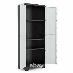 Tall Plastic Cupboard Storage Outdoor Garden Shelves Utility Box Grey Black