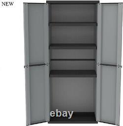 Tall Plastic Storage Cupboard Shelves Garden Outdoor Garage Tool Shed Box #UK