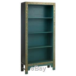 The Nine Schools Oriental Large Decorated Blue Bookcase with Gold Leaf Edging