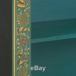 The Nine Schools Oriental Large Decorated Blue Bookcase with Gold Leaf Edging